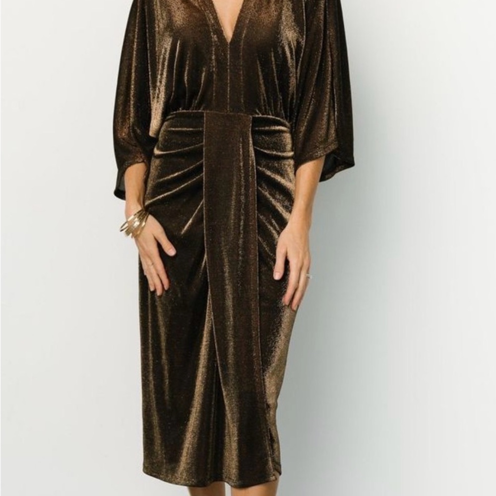 Baltic Born Klep Runched Metallic Bronze Shimmer Dress M